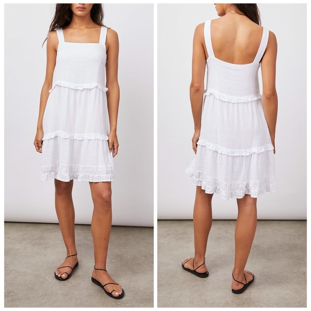 Rails Sandy Dress White Linen Blend Size XS Square Neck Tiered Ruffled Casual